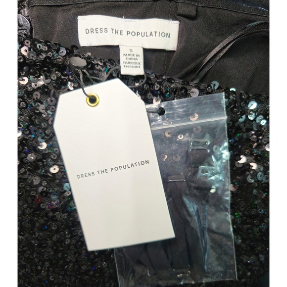 Dress The Population Black Sequin Dress Cocktail Christmas Party Size S NWT - Picture 9 of 10